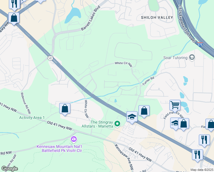 map of restaurants, bars, coffee shops, grocery stores, and more near 730 Pear Grove PI Northwest in Marietta