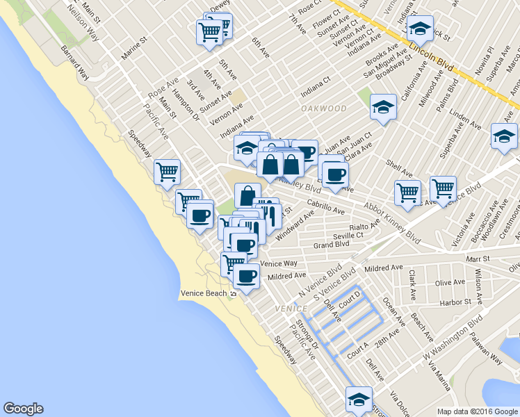 map of restaurants, bars, coffee shops, grocery stores, and more near 224 San Juan Avenue in Los Angeles