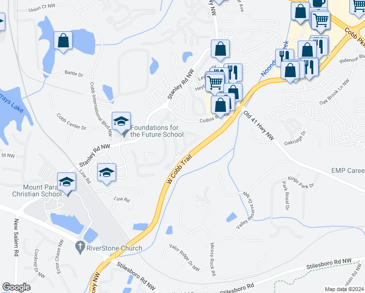 map of restaurants, bars, coffee shops, grocery stores, and more near 1398 Raven Rock Trail in Kennesaw