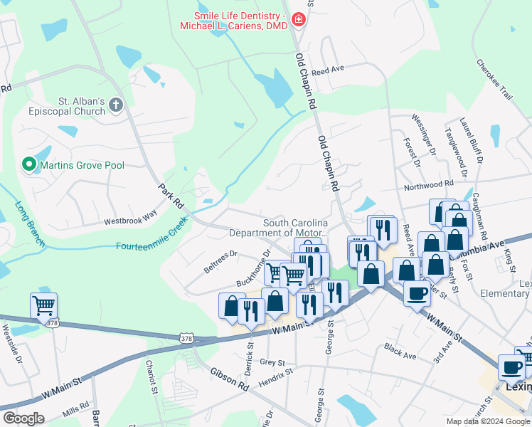 map of restaurants, bars, coffee shops, grocery stores, and more near 216 Rama Lane in Lexington