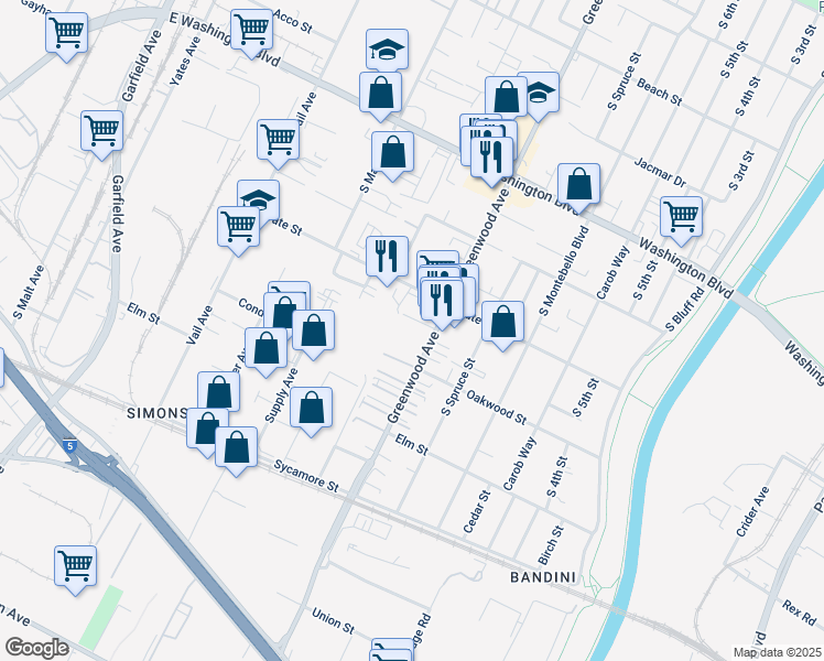map of restaurants, bars, coffee shops, grocery stores, and more near 1237 South Greenwood Avenue in Montebello