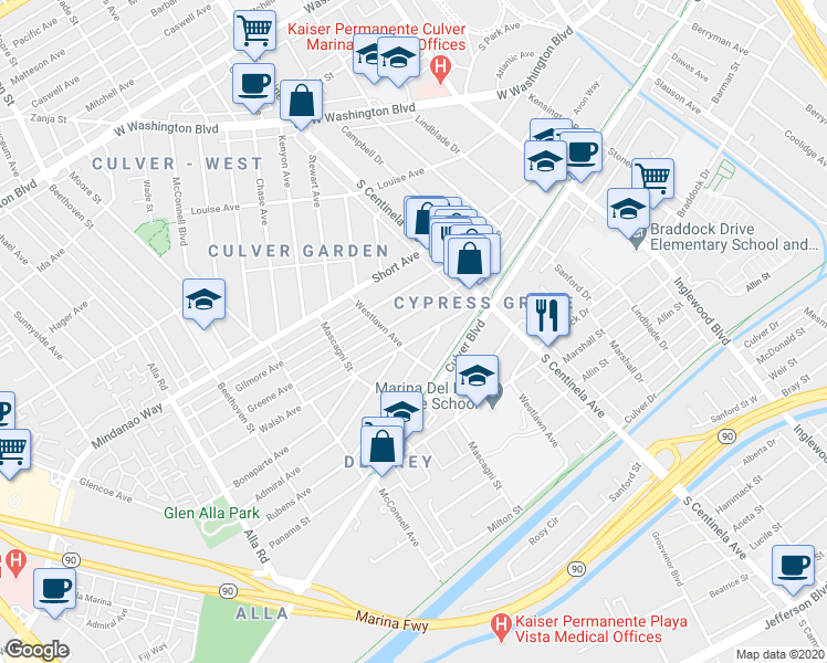 map of restaurants, bars, coffee shops, grocery stores, and more near 12479 Rubens Avenue in Los Angeles