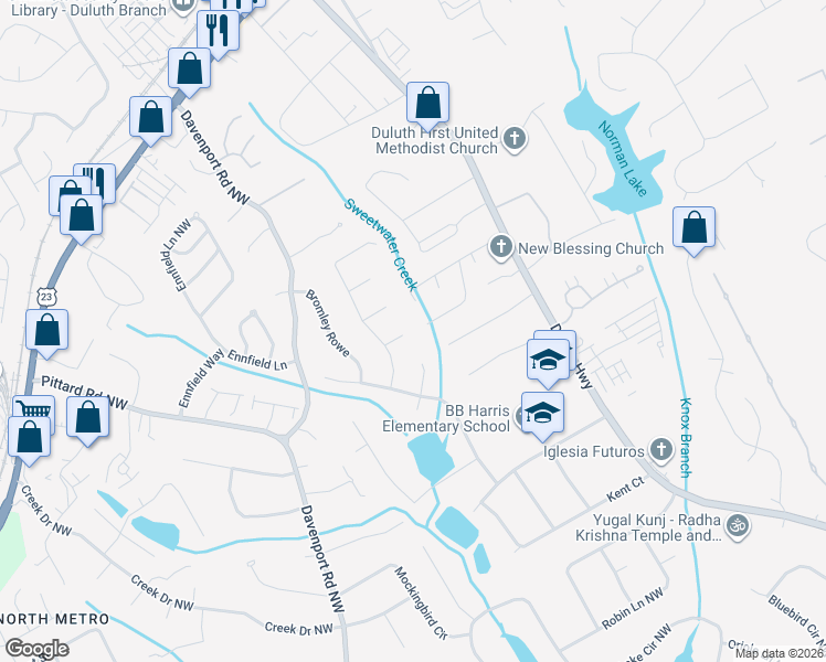map of restaurants, bars, coffee shops, grocery stores, and more near 3200 Montheath Court in Duluth