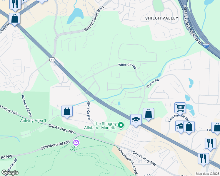 map of restaurants, bars, coffee shops, grocery stores, and more near 730 Pear Grove PI Northwest in Marietta