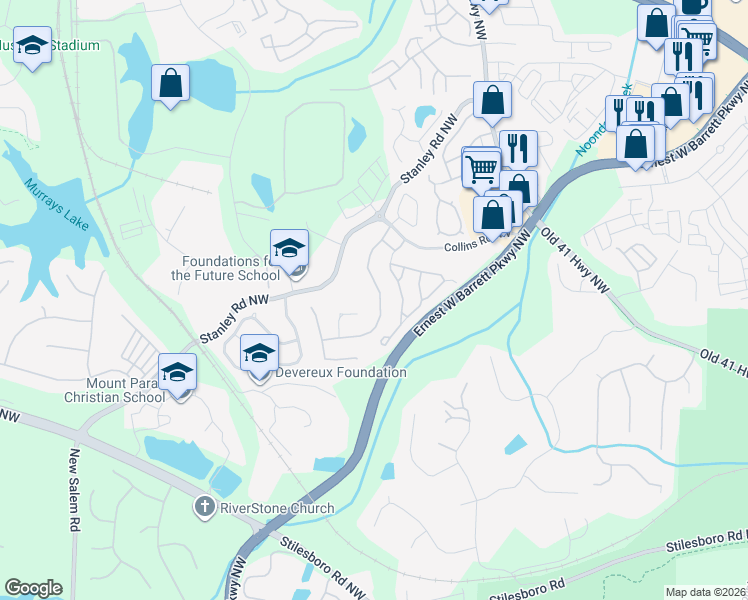 map of restaurants, bars, coffee shops, grocery stores, and more near 1534 Anna Ruby Lane in Kennesaw