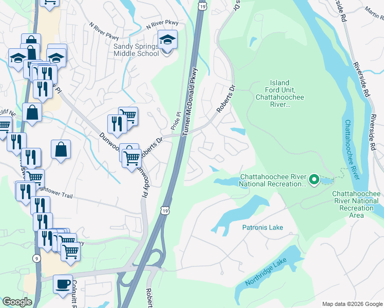 map of restaurants, bars, coffee shops, grocery stores, and more near 306 Natchez Trace in Atlanta