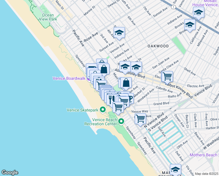 map of restaurants, bars, coffee shops, grocery stores, and more near 46 Wavecrest Avenue in Los Angeles