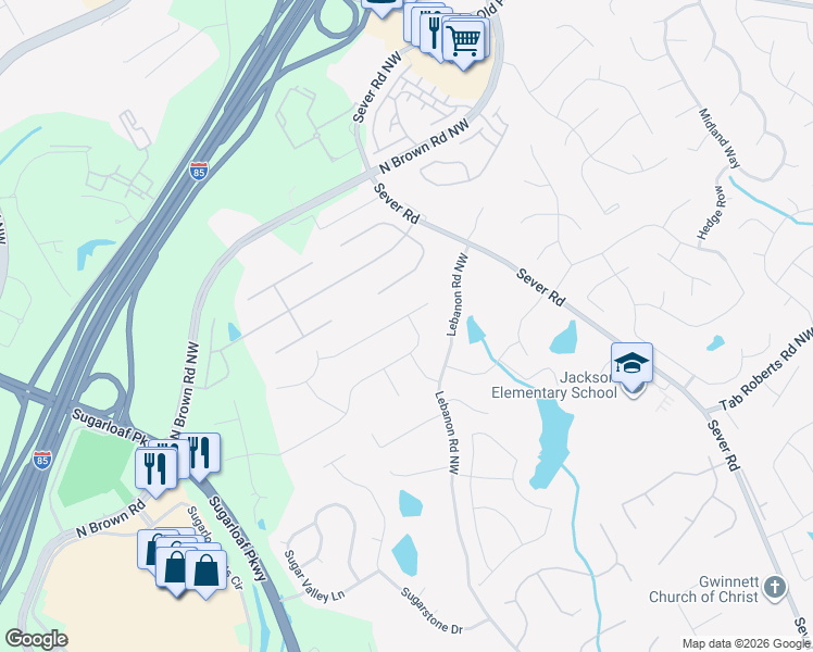 map of restaurants, bars, coffee shops, grocery stores, and more near 2150 Potomac Place in Lawrenceville