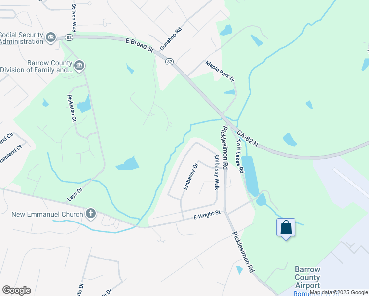 map of restaurants, bars, coffee shops, grocery stores, and more near 587 Embassy Walk in Winder