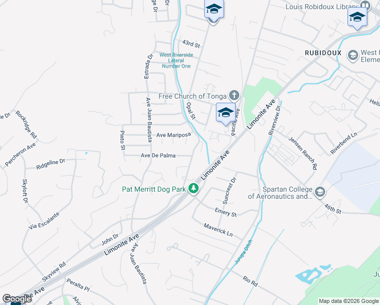 map of restaurants, bars, coffee shops, grocery stores, and more near 5425 Golden West Avenue in Riverside