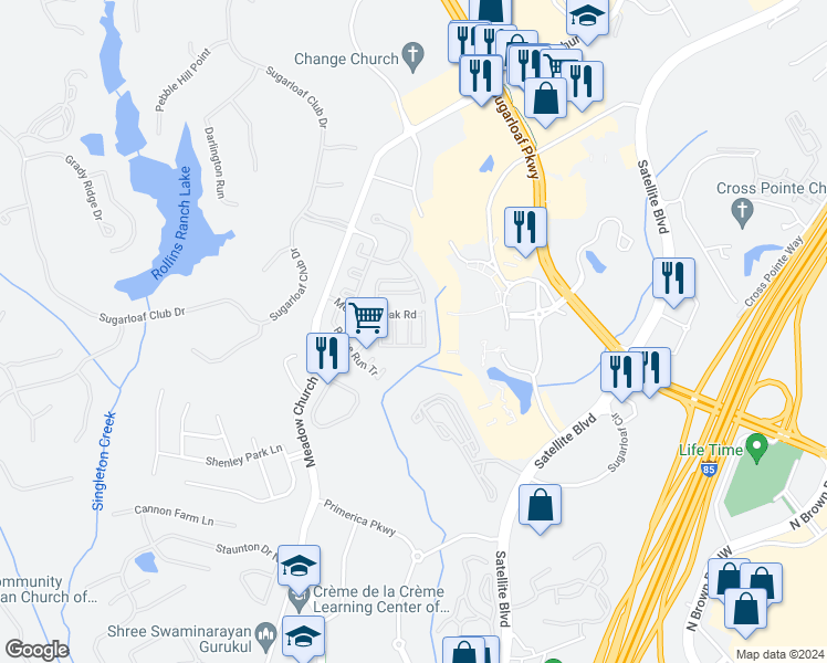 map of restaurants, bars, coffee shops, grocery stores, and more near 2198 Landing Walk Drive in Duluth
