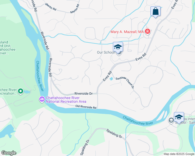 map of restaurants, bars, coffee shops, grocery stores, and more near 9475 Mistwater Close in Roswell