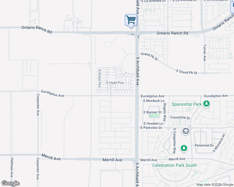 map of restaurants, bars, coffee shops, grocery stores, and more near 2540 East Lincoln Paseo in Ontario