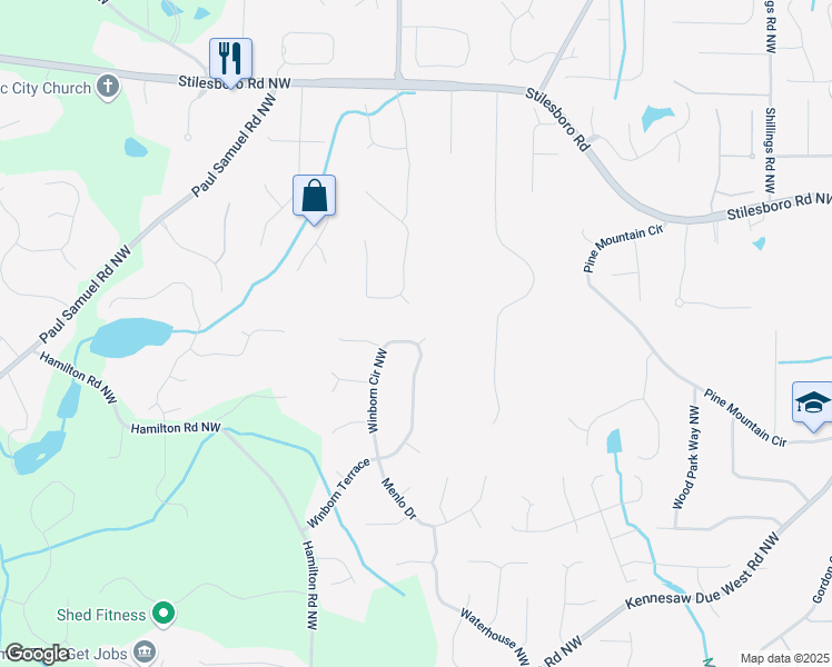 map of restaurants, bars, coffee shops, grocery stores, and more near 1263 Levingston Lane Northwest in Kennesaw