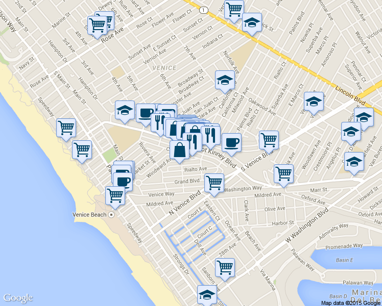map of restaurants, bars, coffee shops, grocery stores, and more near 1415 Cabrillo Avenue in Los Angeles