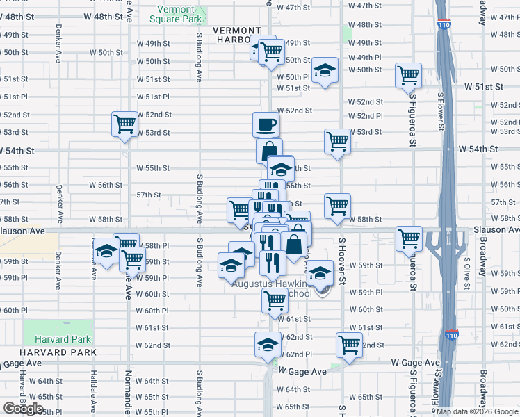 map of restaurants, bars, coffee shops, grocery stores, and more near 5764 Vermont Avenue in Los Angeles