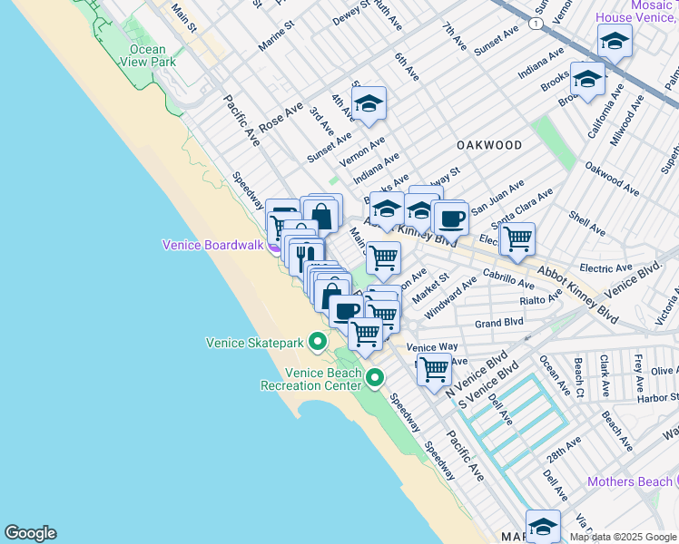 map of restaurants, bars, coffee shops, grocery stores, and more near 41 Wavecrest Court in Los Angeles