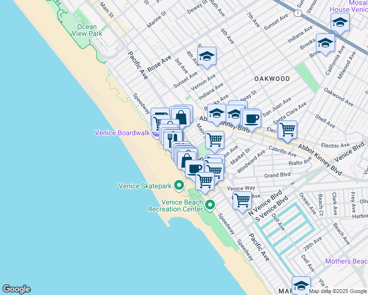 map of restaurants, bars, coffee shops, grocery stores, and more near 41 Wavecrest Court in Los Angeles