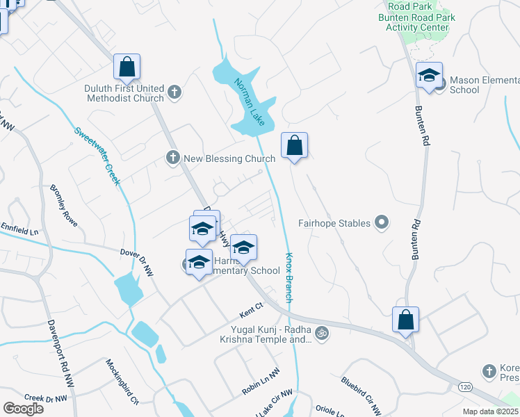 map of restaurants, bars, coffee shops, grocery stores, and more near 2872 Evanshire Avenue in Duluth