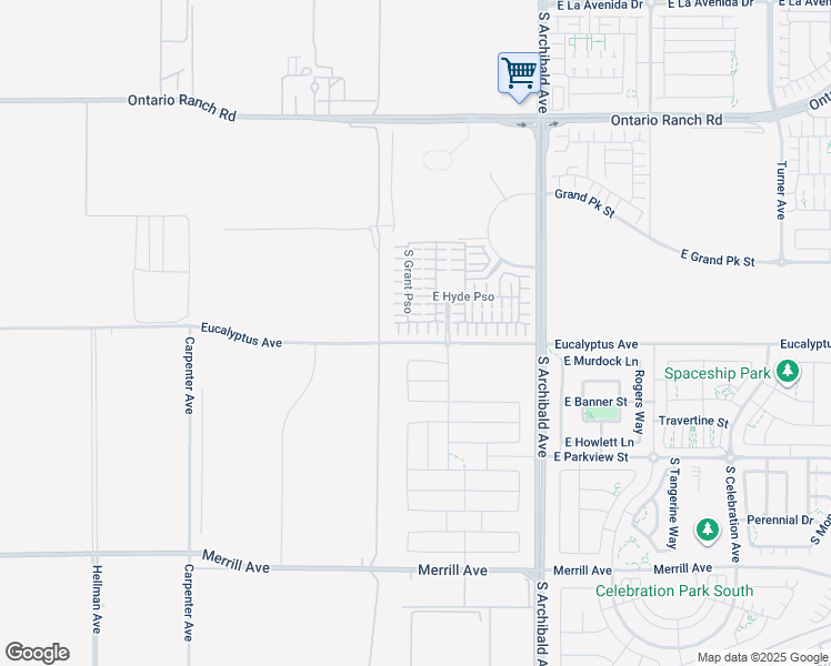 map of restaurants, bars, coffee shops, grocery stores, and more near 2446 East Encanto Paseo in Ontario