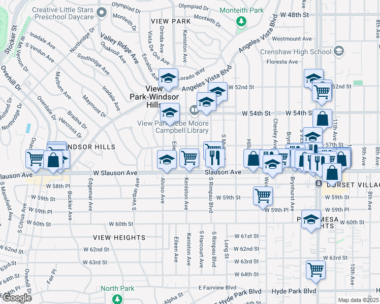 map of restaurants, bars, coffee shops, grocery stores, and more near 5714 Keniston Avenue in Los Angeles