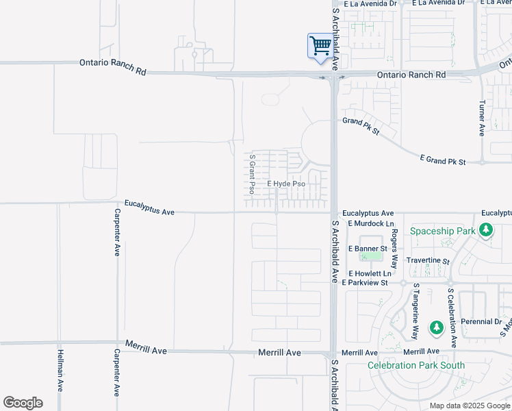 map of restaurants, bars, coffee shops, grocery stores, and more near 2446 East Encanto Paseo in Ontario
