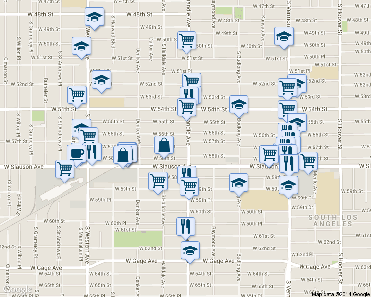 map of restaurants, bars, coffee shops, grocery stores, and more near in Los Angeles