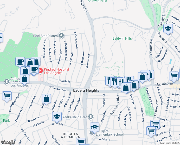 map of restaurants, bars, coffee shops, grocery stores, and more near 5601 West Slauson Avenue in Los Angeles