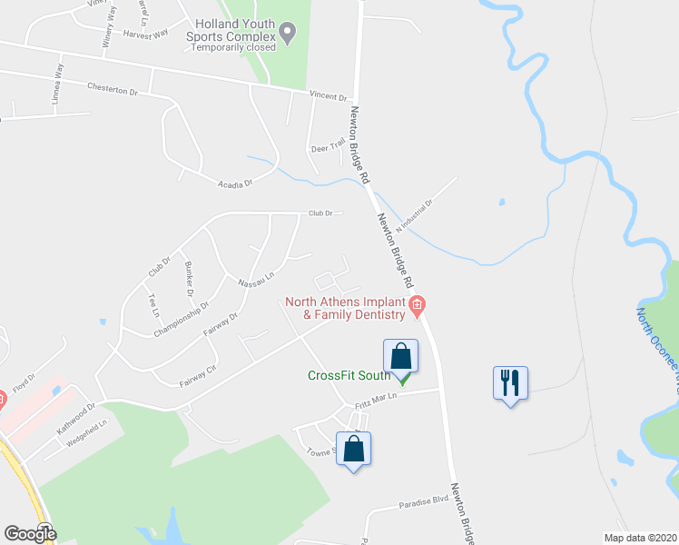 map of restaurants, bars, coffee shops, grocery stores, and more near 100 Rolling Ridge Drive in Athens