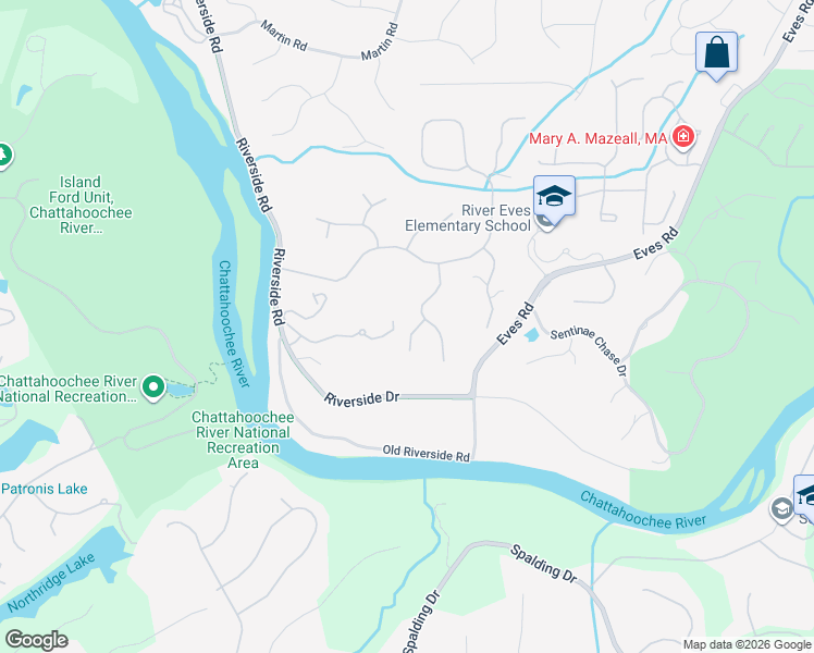 map of restaurants, bars, coffee shops, grocery stores, and more near 105 Stonemist Court in Roswell