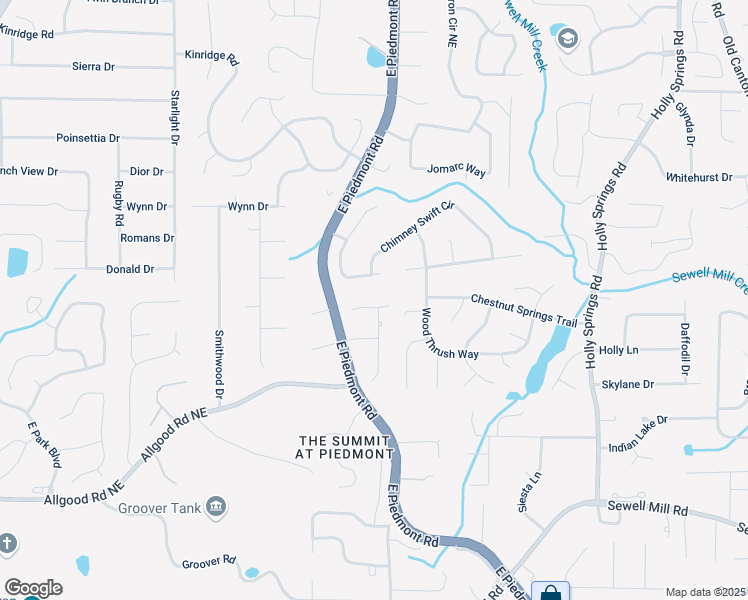 map of restaurants, bars, coffee shops, grocery stores, and more near 1590 Greyson Ridge Northeast in Marietta