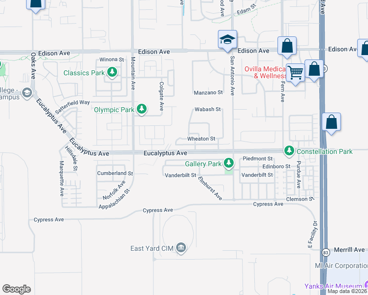 map of restaurants, bars, coffee shops, grocery stores, and more near 6538 Eucalyptus Avenue in Chino