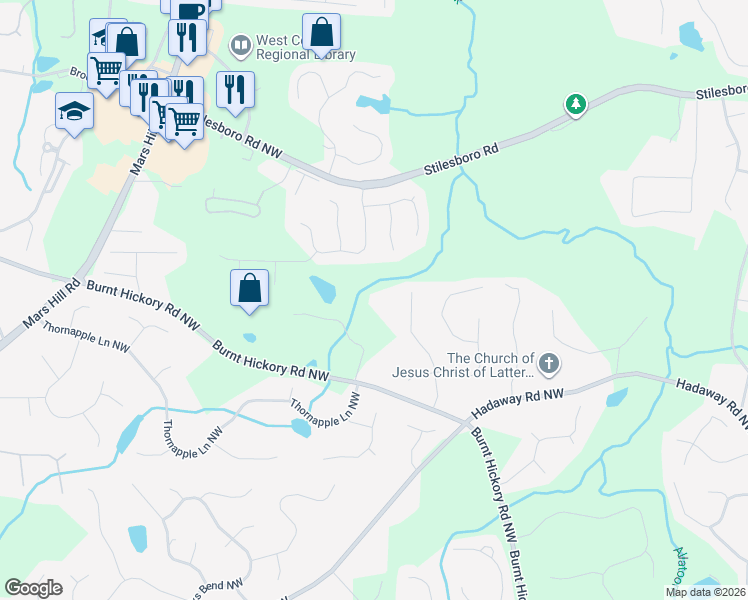 map of restaurants, bars, coffee shops, grocery stores, and more near 5000 Burnt Hickory Road Northwest in Kennesaw