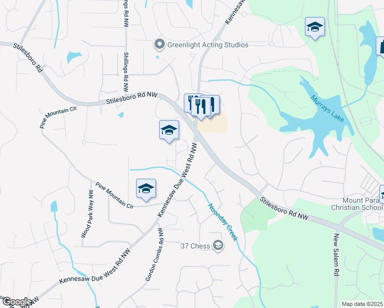 map of restaurants, bars, coffee shops, grocery stores, and more near 1501 Kennesaw Due West Road Northwest in Kennesaw