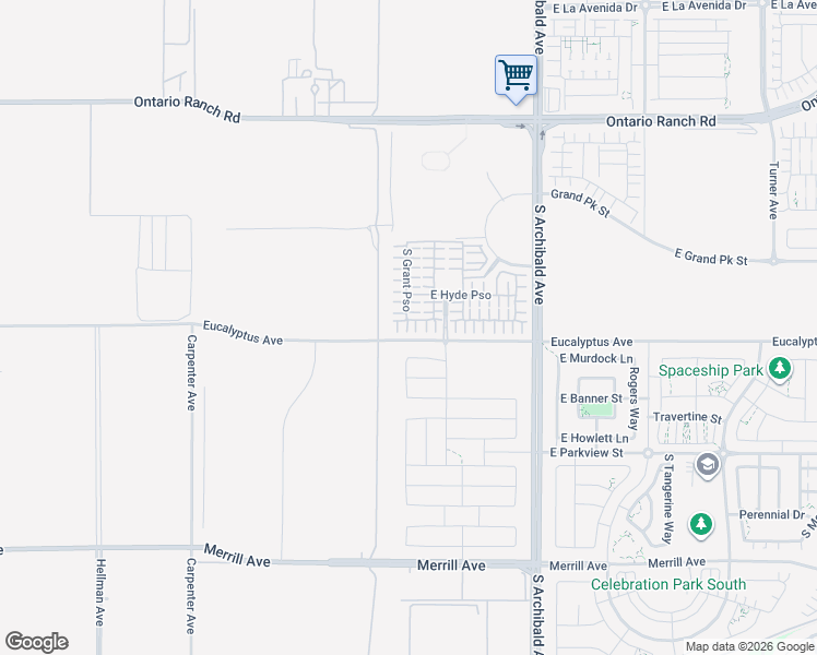 map of restaurants, bars, coffee shops, grocery stores, and more near 2436 East Encanto Paseo in Ontario