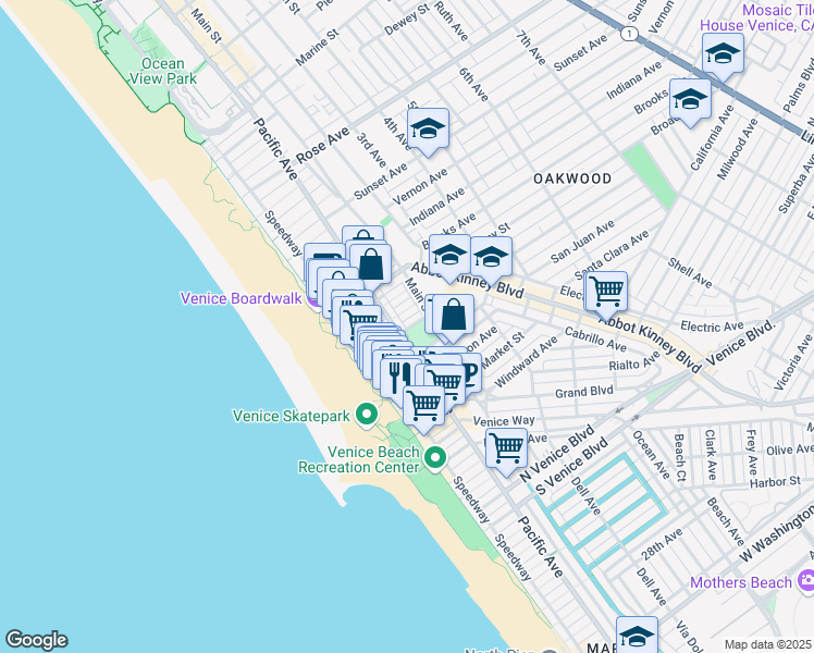 map of restaurants, bars, coffee shops, grocery stores, and more near Clubhouse Avenue in Los Angeles