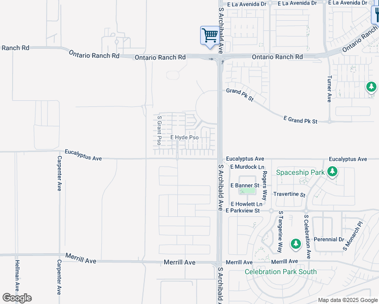map of restaurants, bars, coffee shops, grocery stores, and more near 2552 East Lincoln Paseo in Ontario