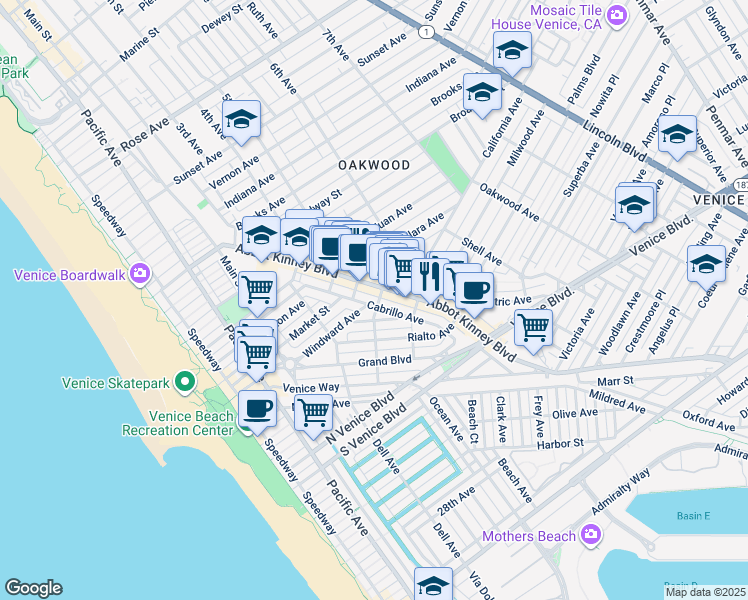 map of restaurants, bars, coffee shops, grocery stores, and more near 1325 Cabrillo Avenue in Los Angeles
