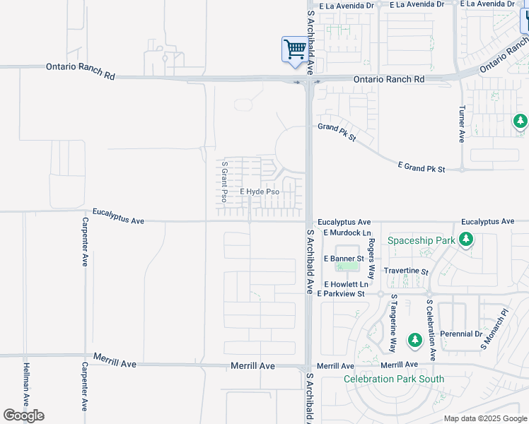 map of restaurants, bars, coffee shops, grocery stores, and more near 2552 East Lincoln Paseo in Ontario