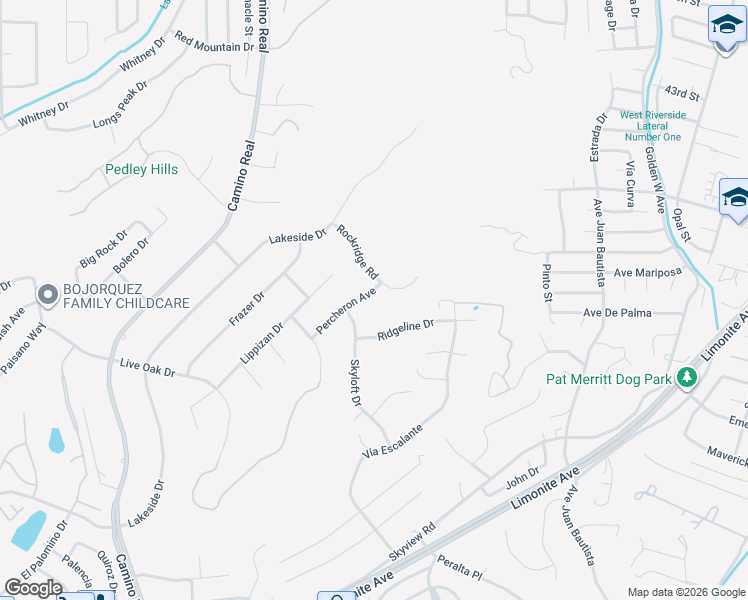 map of restaurants, bars, coffee shops, grocery stores, and more near 5428 Skyloft Drive in Riverside