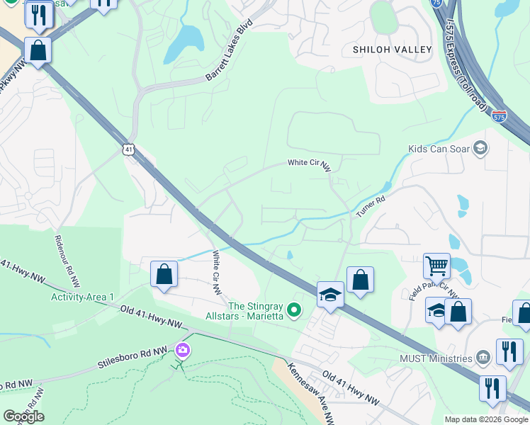 map of restaurants, bars, coffee shops, grocery stores, and more near 685 Maple Grove Way in Marietta