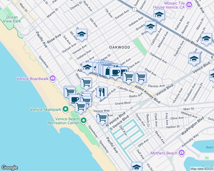map of restaurants, bars, coffee shops, grocery stores, and more near 1232 Cabrillo Avenue in Los Angeles