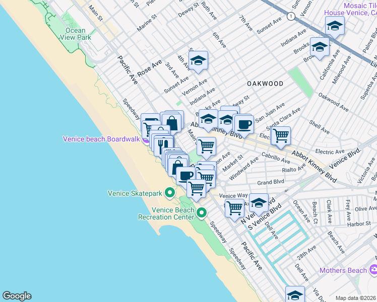map of restaurants, bars, coffee shops, grocery stores, and more near Clubhouse Avenue in Los Angeles