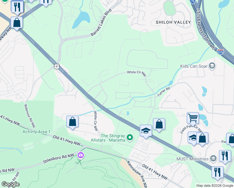 map of restaurants, bars, coffee shops, grocery stores, and more near 685 Maple Grove Way in Marietta