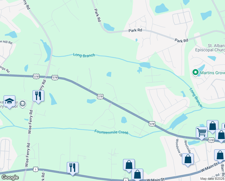 map of restaurants, bars, coffee shops, grocery stores, and more near 104 Mariners Creek Drive in Lexington