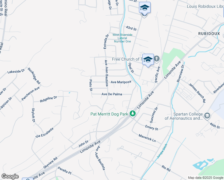 map of restaurants, bars, coffee shops, grocery stores, and more near 5351 Viscaya Court in Riverside