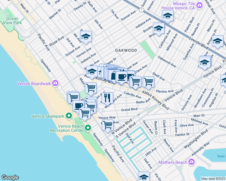 map of restaurants, bars, coffee shops, grocery stores, and more near 1232 Cabrillo Avenue in Los Angeles