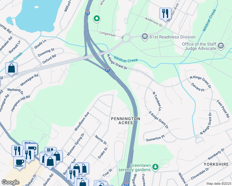 map of restaurants, bars, coffee shops, grocery stores, and more near 1422 Cedar Terrace in Columbia