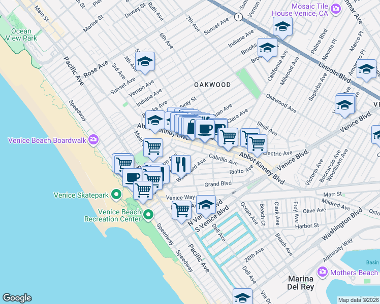 map of restaurants, bars, coffee shops, grocery stores, and more near 1232 Cabrillo Avenue in Los Angeles