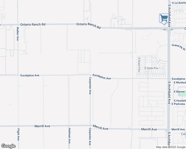 map of restaurants, bars, coffee shops, grocery stores, and more near 9100 Eucalyptus Avenue in Ontario